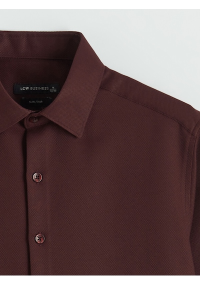 Lcw Busıness Bordo Slim Fit Armürlü Erkek Gömlek