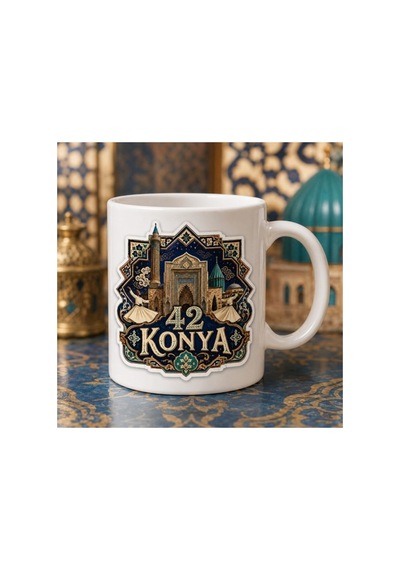 Konya Temalı Kupa Bardak Pop Art Şehir Çizimi Desen 3 Beyaz Beyaz