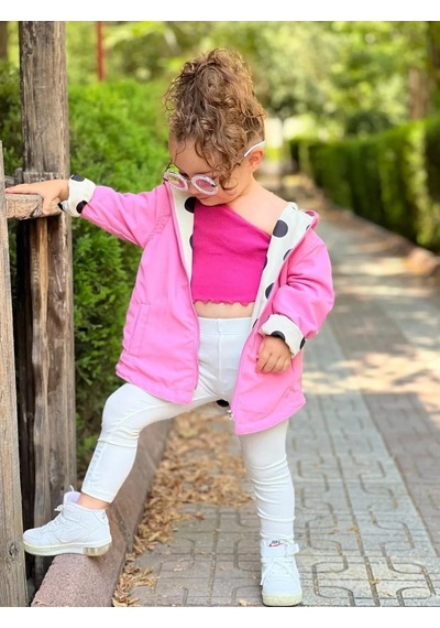 Modavals Kız Çocuk Puantiyeli Çift Taraflı Açık Krem&pembe Yağmurluk 489756231 Pembe
