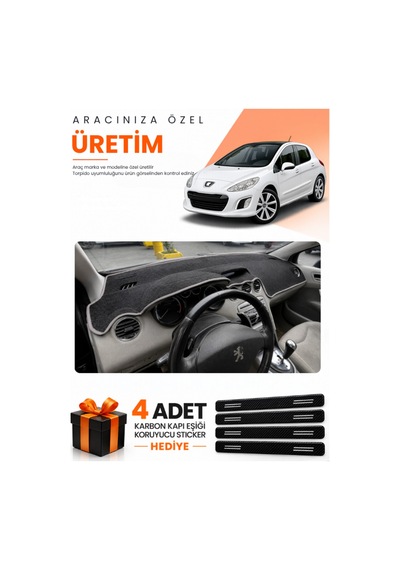 Peugeot 308 2008-2014 Uyumlu Torpido Koruma Örtüsü Oto Kılıfı - Siyah Gri