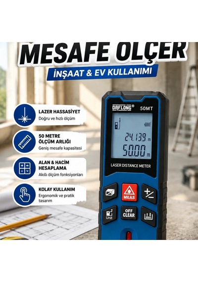 50 Mt Dijital Lazer Mesafe Ölçer Hassas Ölçüm Cihazı Ev Ve İnşaat Kullanımı
