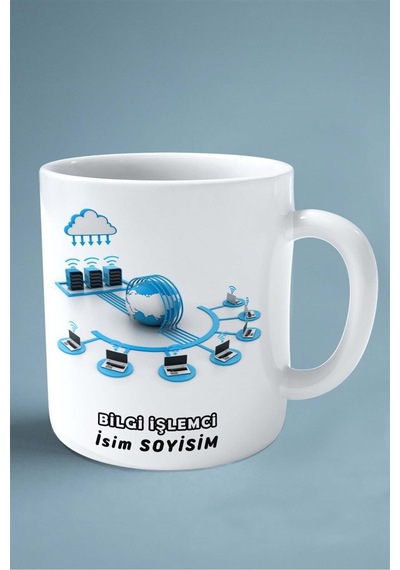 Bilgi İşlemci Baskılı Kupa Bardak Çift Taraflı Baskı Kişiye Özel Model 33 Çok Renkli