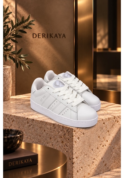 Derikaya Kadın Beyaz Bağcıklı Düz Taban Günlük Sneaker Spor Ayakkabı