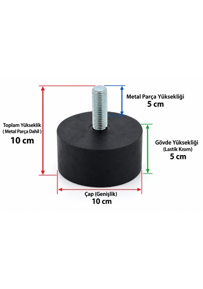 M16 X 100 Mm Kauçuk Titreşim Takozu, Sarsıntı Engelleyici Sönümleyici Ayak 2 Adet Somun