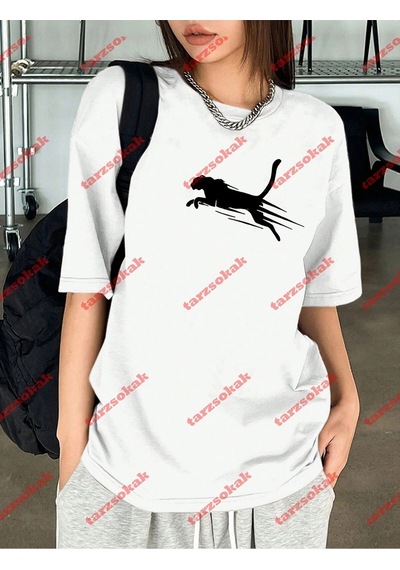 Startmore Unisex Jaguar Baskılı Tshirt Beyaz Beyaz