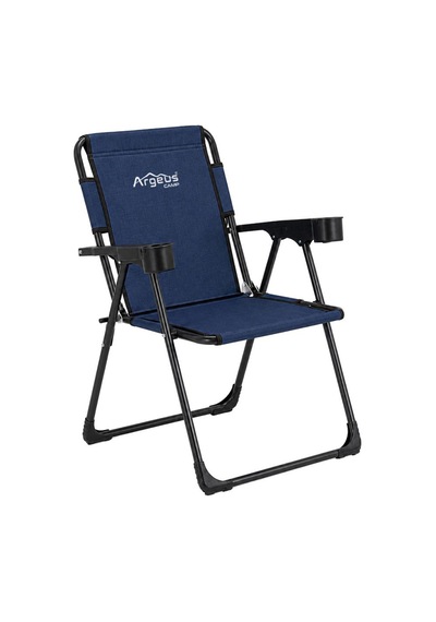 Katlanır Piknik Ve Kamp Sandalyesi - Bardaklıklı - Rock Plus - Linen Lacivert Çok Renkli