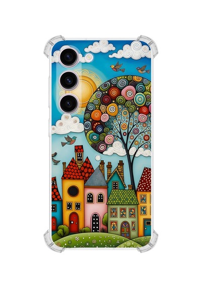 Printify Samsung Galaxy S23 Plus İle Uyumlu Düşlerin Dansı Serisi Gökyüzü Şehri Tasarımlı Uv Baskılı Köşe Korumalı Antişok Kılıf Şeffaf