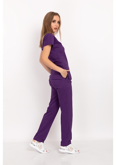 Unisex Kadın Erkek Mor Renk Likralı Doktor Hemşire Hastane Scrubs Üniforma Takımı Mor Mor