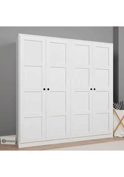 Lucas 4 Kapaklı 10 Raflı Elbise Dolabı Seti - Mat Beyaz Beyaz