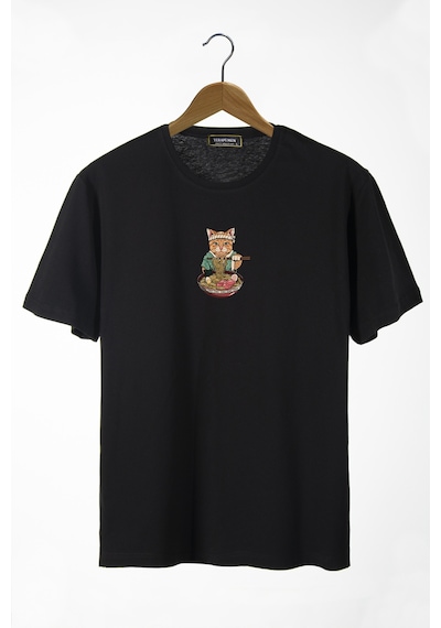 Kadın Siyah Bisiklet Yaka Şef Kedi Baskılı Oversize T-shirt Siyah Kadın Siyah Bisiklet Yaka Şef Kedi Baskılı Oversize T-shirt Siyah