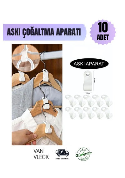 Askı Çoğaltma Aparatı 10 Adet Dolap İçi Askı Uzatma, Elbise Şal Pantolon Düzenleyici Beyaz
