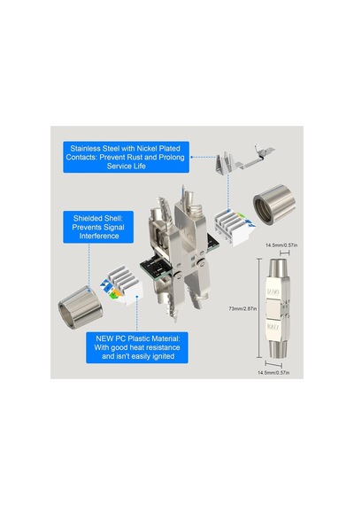 Vcelınk Aletsiz Rj45 Konektör, Cat7 Rj45 Bağlayıcı, Cat7/cat6a/cat6 Ethernet Kabloları İçin Korumalı, Gümüş Renkli Ağ Adaptörü