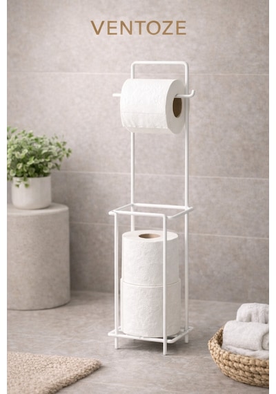 Modern Standlı Yedek Hazneli Tuvalet Kağıtlığı Şık Banyo Düzenleyici Organizer Paslanmaz Metal Çok Renkli