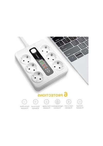 3000w 6'lı Priz Uzatma Kablosu - 4 Usb, 2 Type-c Giriş 0