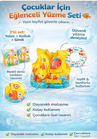 Havuz Ve Deniz Çocuk Yüzme Öğrenme, Deniz Kolluk, Havuz Simit Ve Can Yeleği Çocuk Yüzme Set