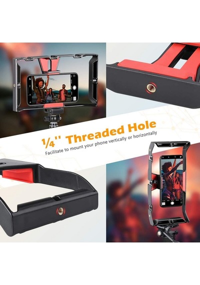 Tüm Cep Telefonları İle Uyumlu U Rig Cage Kafes Stabilizer , Mini Tripod Ve 2 Adet 64 Led Light