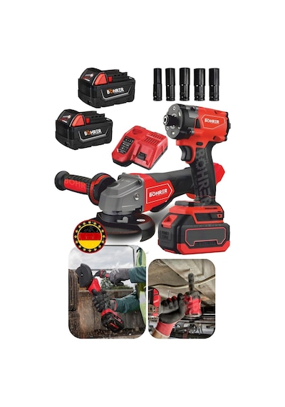 Böhrer Alman 4454 V598 İkisi Bir Arada Set 350 NM Somun Sıkma + 115 MM Akülü Taşlama