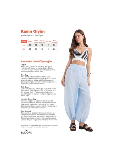 Tudors Kadın Slim Fit Dar Kesim Sırtı Çapraz Bağlamalı Askılı V Yaka Çizgili Ekru Crop -51087