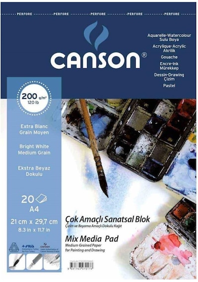 Canson Çok Amaçlı Sanatsal Blok Mix Media Pad 200 G A4 20 Yaprak