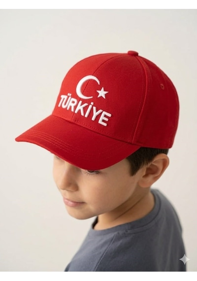 Benitto Kids Kitti 9-15 Yaş Ay Yıldız Ve Türkiye Nakışlı Çocuk Kep Şapka Kırmızı