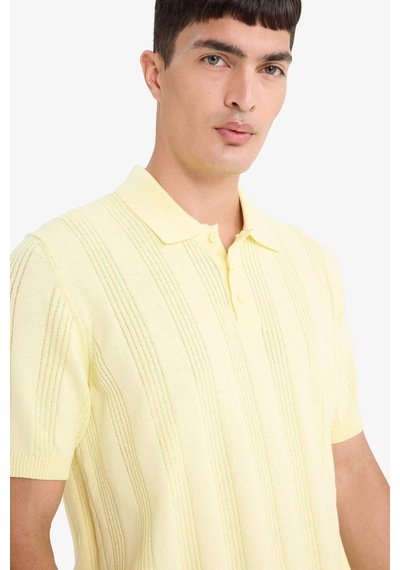 Defacto %100 Pamuk Triko Polo Tişört F7133ax25smyl488 Sarı