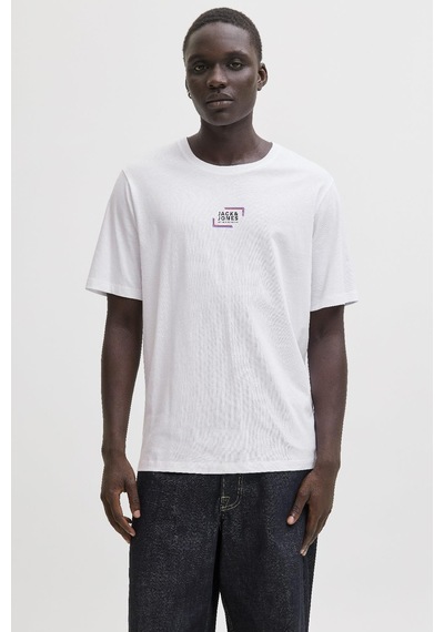 Jack & Jones Erkek Bisiklet Yaka Grafik Baskılı Tişört Beyaz
