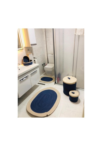 Jüt,hasır,6 Lı,banyo Paspas Takımı,bohem Tarzı Banyo Takımı,iskandinav Paspas/sepet İndigo Krem İndigo Krem