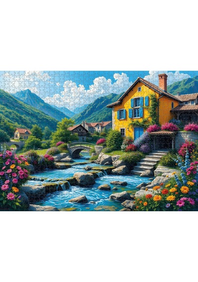 Nova Puzzle 1000 Parçalı Dağların Gölgesinde Sarı Ev Puzzle/yapboz - 41210