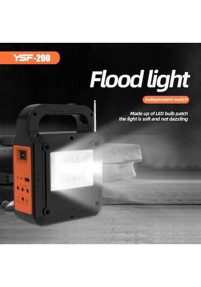 Kamp Lambası Güneş Enerjili Aydınlatma Sistemi 3ampul,powerbank,ışıldak,radyo,müzik Speaker,usb/tf 6000 Mah-gsu-200 Siyah