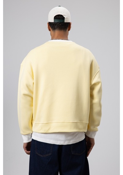 Vamos Bisiklet Yaka Cep Detaylı Oversize Sweatshirt Sarı