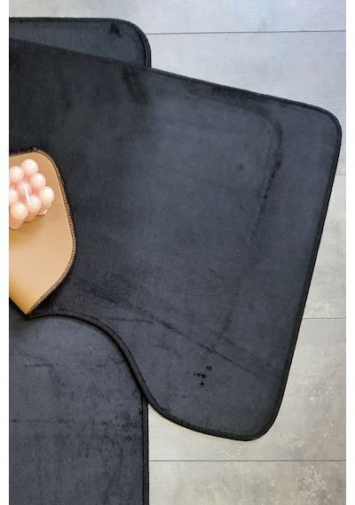 Ultrasoft Düz Siyah 2'li Banyo Halısı Paspası Seti Kaymaz Taban M Siyah