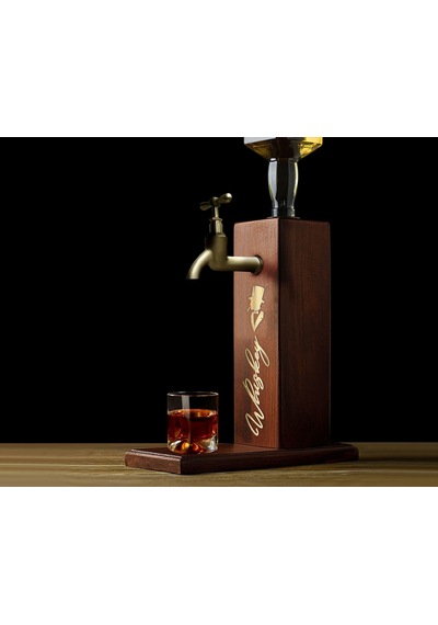 Bk Gift Aynalı Altın Kabartma Musluklu Doğal Ceviz Ahşap Viski Standı, Home Bar, İçecek Dispenseri, Ahşap İçecek Çeşmesi-4