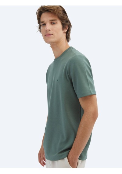 Kip Açık Yeşil Düz Bisiklet Yaka T-shirt Açik Yeşil