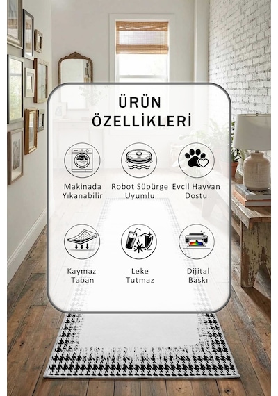 Kaz Ayağı Ortası Byz Yıkanabilir Yolluk Açık Gri