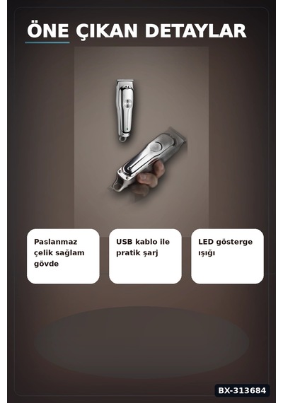 Lexroo Şarjlı Saç Sakal Düzeltici Tıraş Makinesi Seti 3 Taraklı 4
