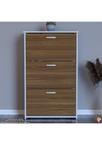 Modilayn West Antre 72x116x26 Cm Lik 3 Düşer Kapak 6 Göz Bölmeli Ayakkabılık Beyaz - Ceviz Modilayn West Antre 72x116x26 Cm Lik 3 Düşer Kapak 6 Göz Bölmeli Ayakkabılık Beyaz - Ceviz