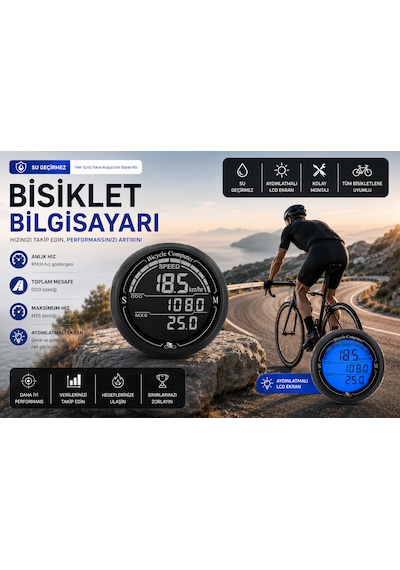 Kenly Bisiklet Bilgisayarı Km Saati Hız Mesafe Ölçer Lcd Ekranlı Su Geçirmez Kablolu Siyah