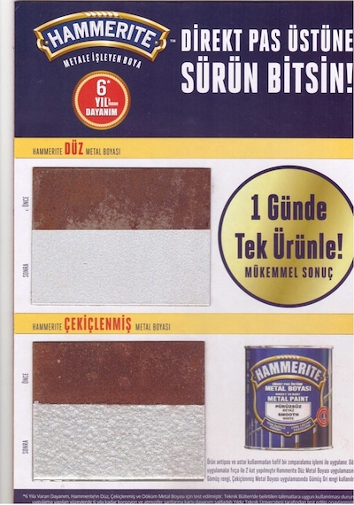 Hammerite Direkt Pas Üstü Metal Boyası 2,50 Lt Düz