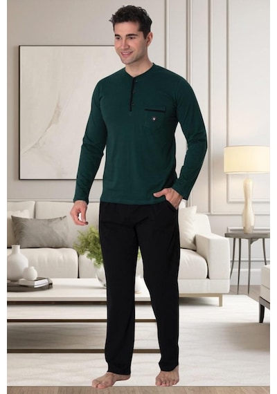 Mecit Pijama Mecit 2904 Erkek Yeşil Yüzde Yüz Pamuk Büyük Beden Pijama Takımı 001