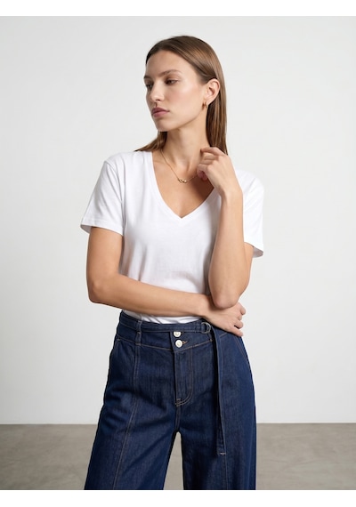 Dilvin 32847 Lyocell Karışımlı V Yaka T-shirt-beyaz