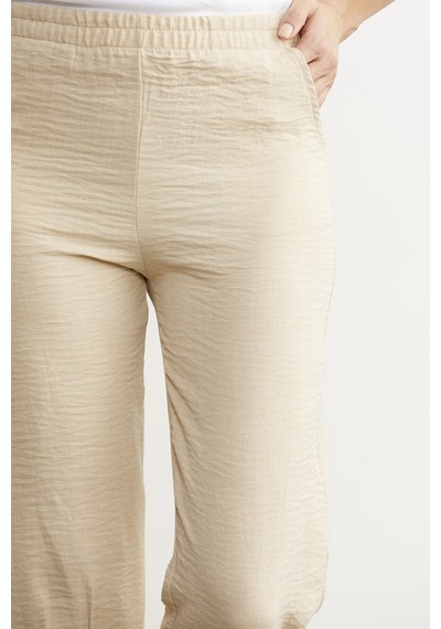 Paça Büzgü Detaylı Krep Pantolon - Taş 001