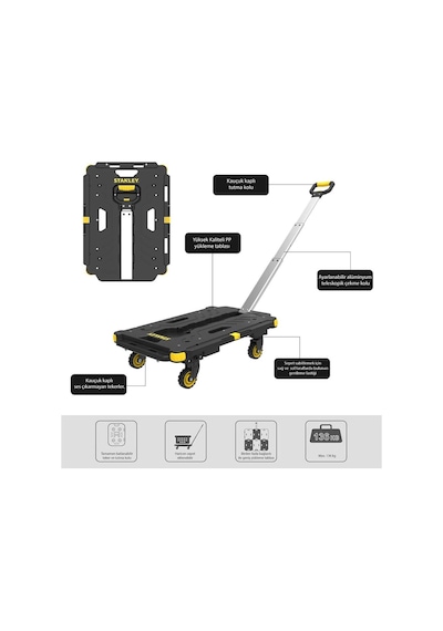 Stanley Pc532b 137kg 62x45cm Dört Tekerli Çekme Kollu Yük Ve Paket Taşıma Arabası + Ft505 25kg Katlanır Çok Amaçlı Taşıma Sepeti