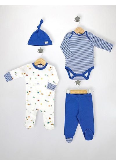 Sezgibaby Kale 4'lü Erkek Bebek Tulum Çoklu Set Mavi
