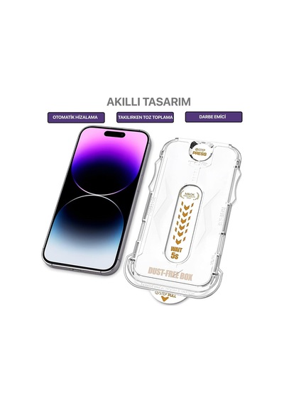 Apple İphone 14 Plus Uyumlu Ekran Koruyucu Tam Kaplayan Cam Otomatik Hizalamalı Toz Önleyici