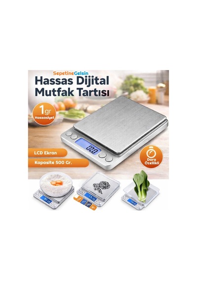 Sepetinegelsin Dijital Hassas Terazi 500 Gr/0.1 Gr. Tartı I-500 Gri