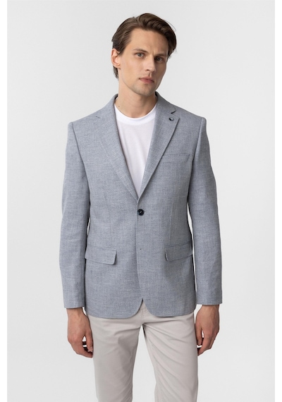 Süvari Mavi Slim Fit Düz Mono Yaka 6 Drop Ceket