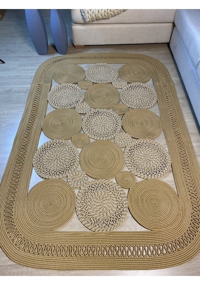Mavaux Violaceae Jüt Hasırlı Örgü Kilim Bej