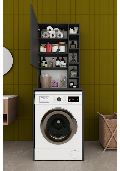 Asra Trend Çamaşır Makinesi Üstü Banyo Dolabı BD-02 %100 MDF Kapaklı Organizer Raf Antrasit Asra Trend Çamaşır Makinesi Üstü Banyo Dolabı BD-02 %100 MDF Kapaklı Organizer Raf Antrasit