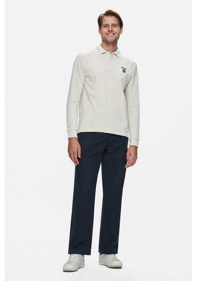Ucla Maxwell Bej Polo Yaka Baskılı Standard Fit Erkek Sweatshirt Bej