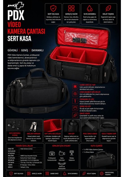 Pdx Video Kamera Çantası Sert Kasa 40x20x20 Cm